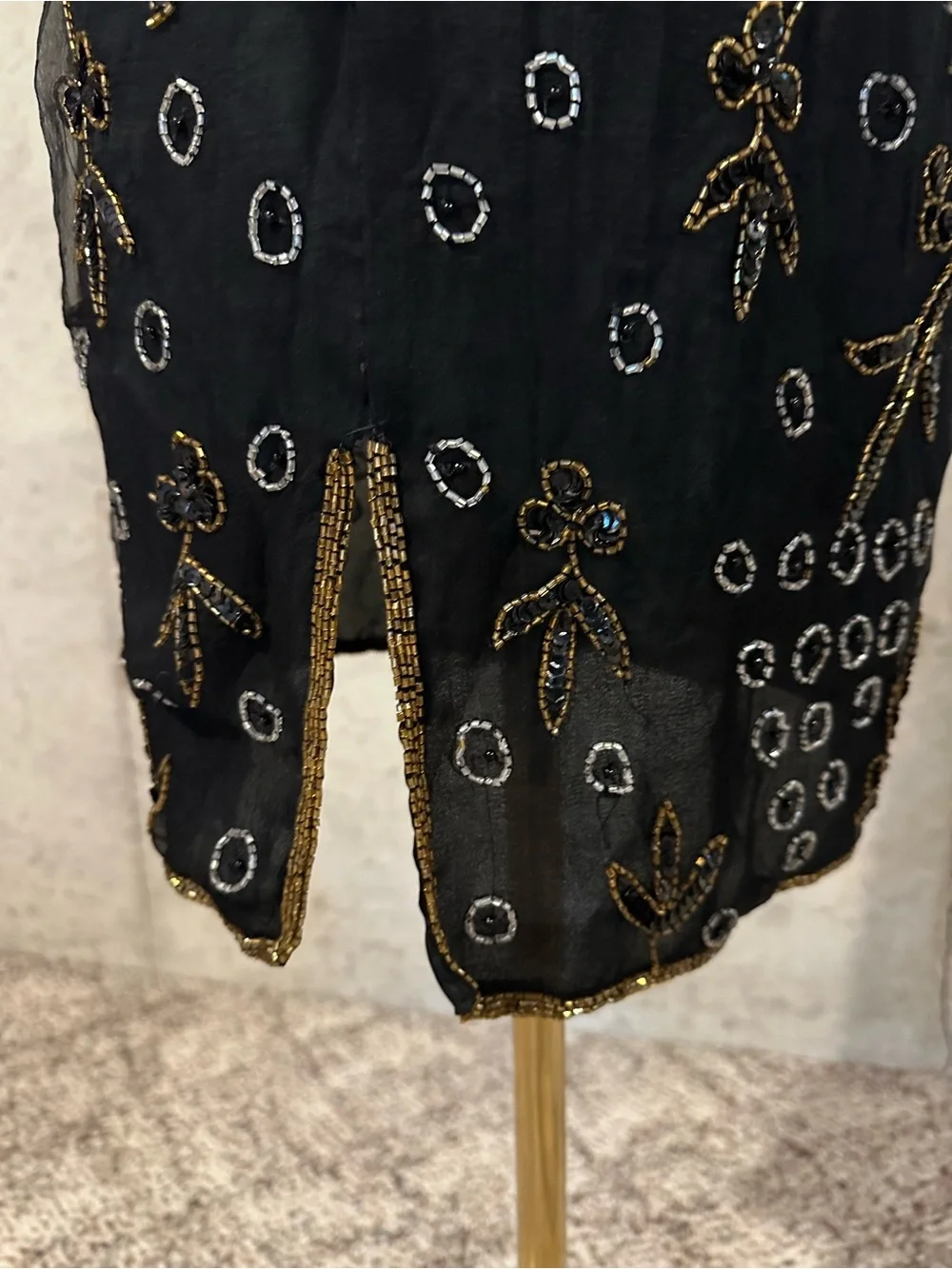 Vintage 80s Silk Beaded Cocktail Dress Art Deco Evening Wear Size MP - Picture 8 of 8